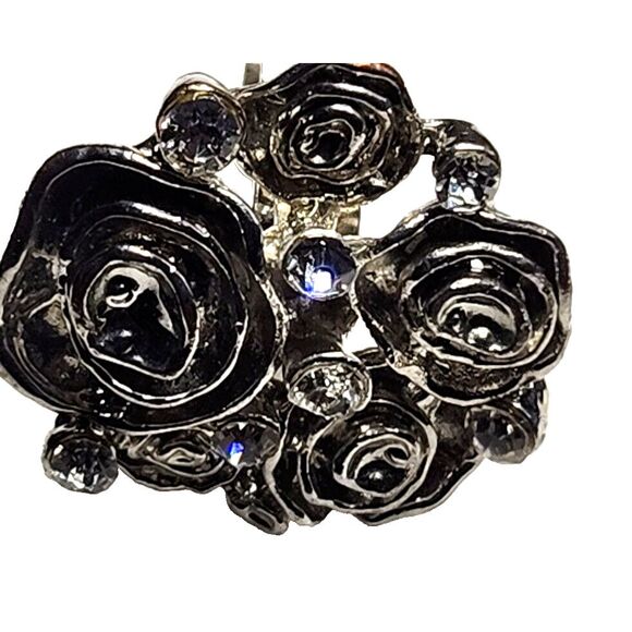 Roses Rhinestones Adjustable‎ Silver Ring - Picture 5 of 11